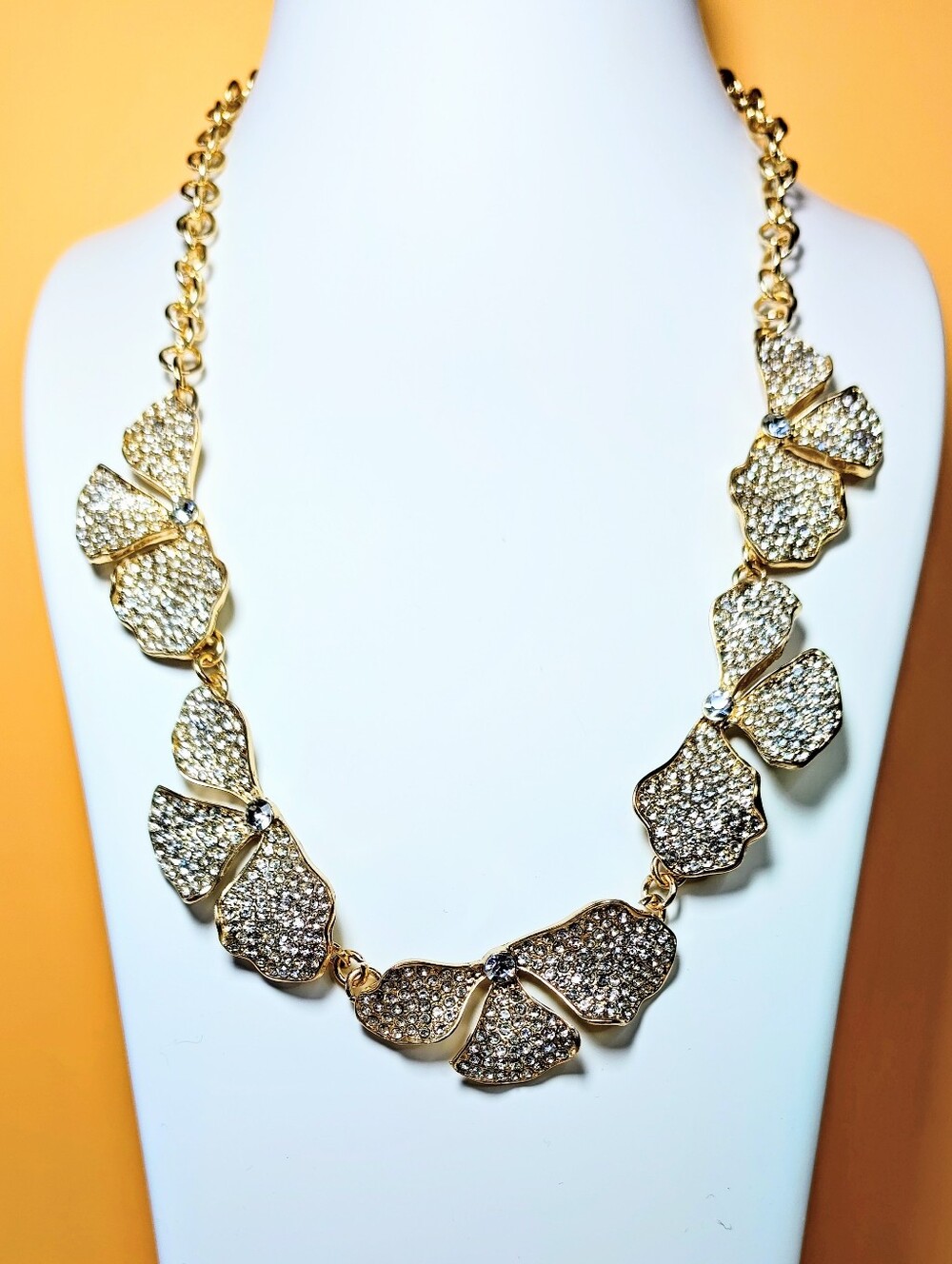 Gold Crystal Bow Statement Necklace - Women Jewelry